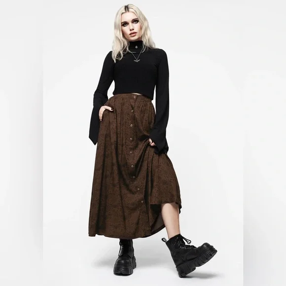 Disturbia Rosamoth Button Up Midi Skirt - Picture 3 of 7